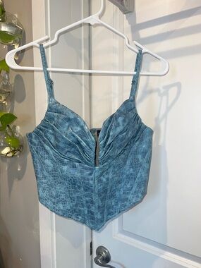 PrettyLittleThing Pale Blue Croc-Embossed Bustier Top